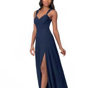 Azazie Nahrin Navy Floor Length Dress